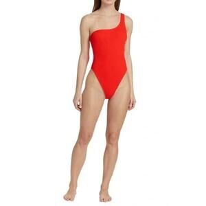 Good American 00/0 XXS/XS Crinkle Hot Shoulder One Strap Cheeky Swimsuit Red NWT